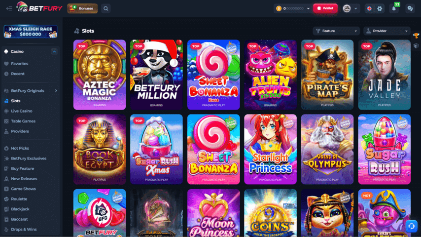 Betfury casino available slot games