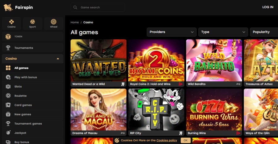 Fairspin Casino’s games selection
